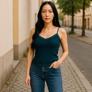 INC international concepts Blue Sequin Lace Top